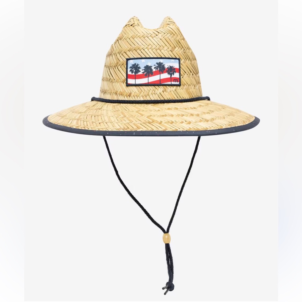 Travis Mathew Natural Straw Lifeguard Hat with Black Trim and Red Accent Patch